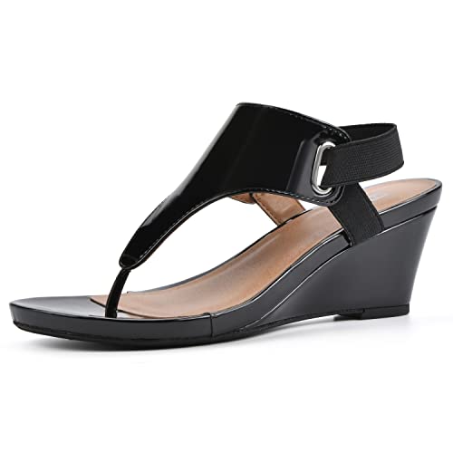 WHITE MOUNTAIN Damen All Dres Wedge Sandale, Schwarz/Patent/glatt, 39 EU von WHITE MOUNTAIN