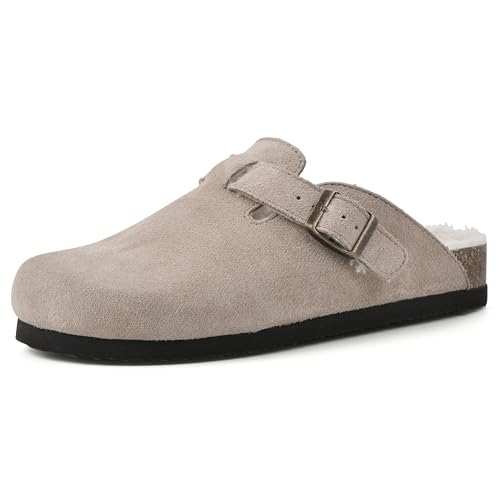 WHITE MOUNTAIN Damen Bari Holzschuh, Taupe/Wildleder mit Kunstfell, 40 EU von WHITE MOUNTAIN