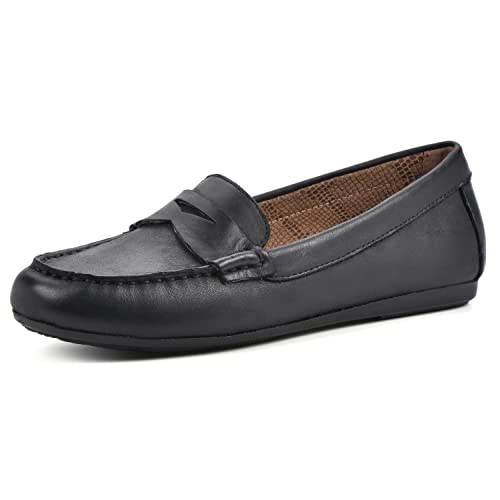 WHITE MOUNTAIN Damen Deutzia Penny Loafer, Schwarzes Leder, 38 EU von WHITE MOUNTAIN