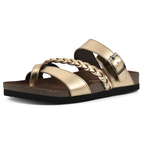 WHITE MOUNTAIN Hazy Signature Comfort Molded Braided Strappy Footbed Sandal für Damen, Ant.gold/Lea (W/Brown Sole), 43 EU von WHITE MOUNTAIN