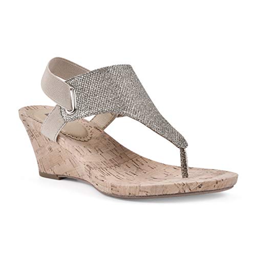 WHITE MOUNTAIN Shoes All Good Damen Kork Keilsandalen, Gold (Ltgold/Glitzer), 39 EU von WHITE MOUNTAIN