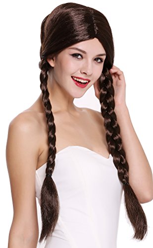 WIG ME UP - 90958-ZA4 Perücke Damen Fasching Karneval zwei geflochtene Zöpfe Mittelscheitel braun 60 cm von WIG ME UP