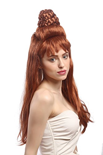 WIG ME UP - 91207-ZA130B Perücke Damen Karneval Halloween aufwendige Turmfrisur Beehive geflochten Dutt Braun Hellbraun lang glatt Jeannie 60er von WIG ME UP