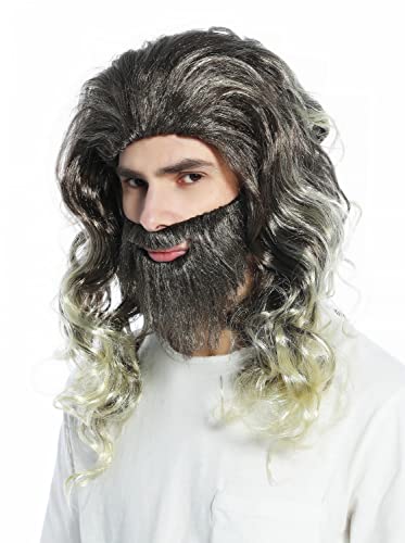 WIG ME UP - CW-024-ZA4TZA89 Perücke Bart Set Braun Blond gesträhnt Prophet Jesus Moses Einsiedler Hipster von WIG ME UP