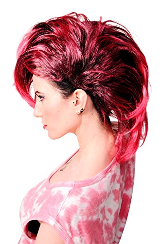 WIG ME UP - PW0078-1-P103PC41 Perücke Faschingsperücke Karneval Punk Glam Vamp Mohawk Iro Auftoupiert Schwarz Pink Länge: ca. 35 cm von WIG ME UP