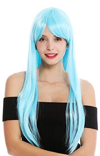 WIG ME UP - YZF-41062-T4516 Damenperücke Perücke Damen Cosplay lang glatt Pony gescheitelt Hellblau von WIG ME UP