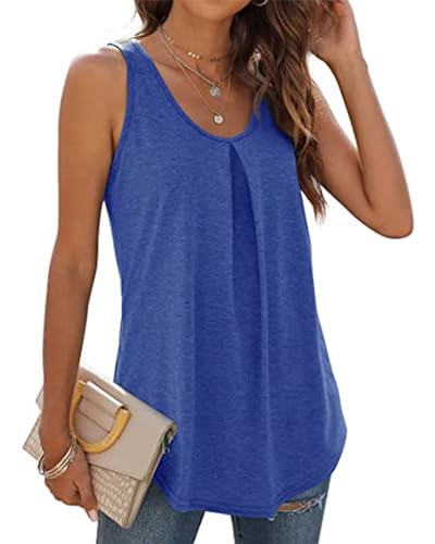 WIHOLL Tank Top Damen Sommer Locker T Shirt ärmellos V Ausschnitt Oberteile Blusen Tuniken Tshirt 2024 Blau M von WIHOLL