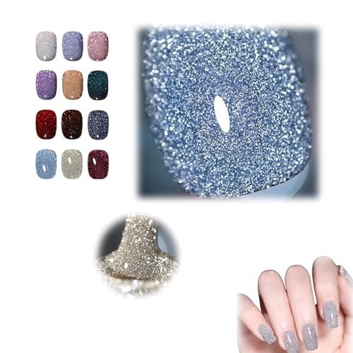 High Density Glitter Nail Polish, High Density Glitter Gel Polish Set,12 Colors Holographic Glitter Nail Polish Manicure Set Women Girls Gift (A10) von WIILMMOHF