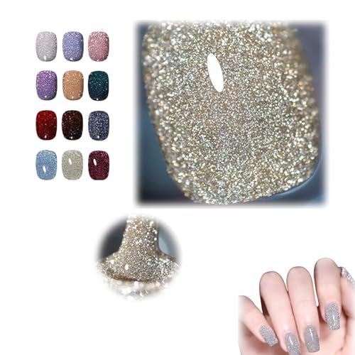 High Density Glitter Nail Polish, High Density Glitter Gel Polish Set,12 Colors Holographic Glitter Nail Polish Manicure Set Women Girls Gift (A11) von WIILMMOHF