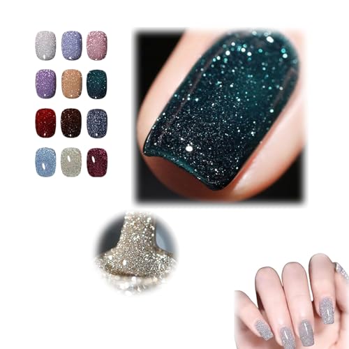 High Density Glitter Nail Polish, High Density Glitter Gel Polish Set,12 Colors Holographic Glitter Nail Polish Manicure Set Women Girls Gift (A6) von WIILMMOHF