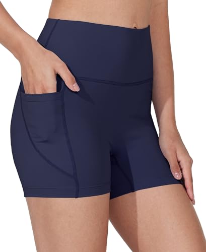 WIILIT 3" Damen Badeshorts UPF50 Badehose Bikinihose Schwimmshorts Hohe Taille Tummy Control Boardshorts Schnell Trocknend mit Innenfutter Taschen Marineblau XXL von WILLIT