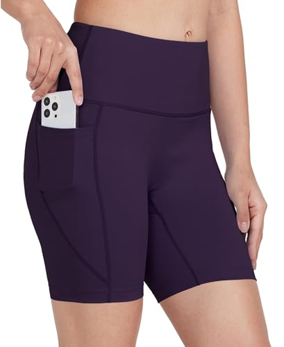 WIILIT 6" Damen Badeshorts UPF50 Badehose Bikinihose Schwimmshorts Hohe Taille Tummy Control Boardshorts Schnell Trocknend mit Innenfutter Taschen Dunkelviolett XL von WILLIT