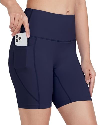 WIILIT 6" Damen Badeshorts UPF50 Badehose Bikinihose Schwimmshorts Hohe Taille Tummy Control Boardshorts Schnell Trocknend mit Innenfutter Taschen Marineblau S von WILLIT