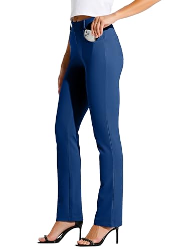 WILLIT 31" Damen Kleid Yoga-Hosen Stretch Hose gerades Bein Arbeitshose Elegante Büro Gürtelschlaufen Yogahose Freizeithose mit 4 Taschen Marineblau L von WILLIT