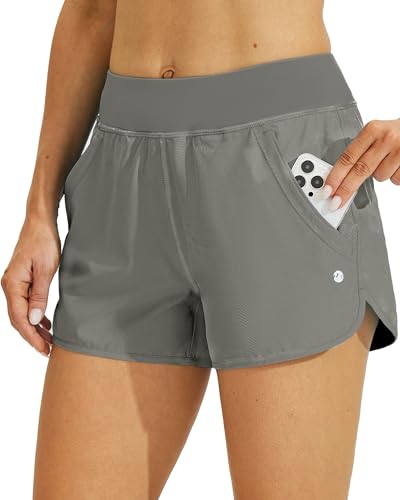 WILLIT Damen 3" Badeshorts Badehose Schwimmen Boardshorts mit Kurzliner Taschen Schnelltrockner UV Schutz Grau 2XL von WILLIT