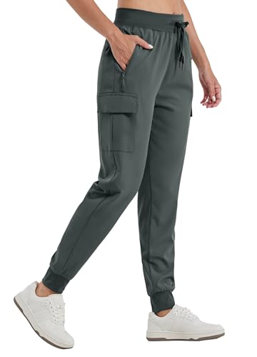 WILLIT Damen Cargo Jogginghose Wanderhosen Leichte Cargohose Athletisch Outdoor Reise Jogger Schnelltrocknende Workout Casual Hose Wasserdicht Deep Gray L von WILLIT