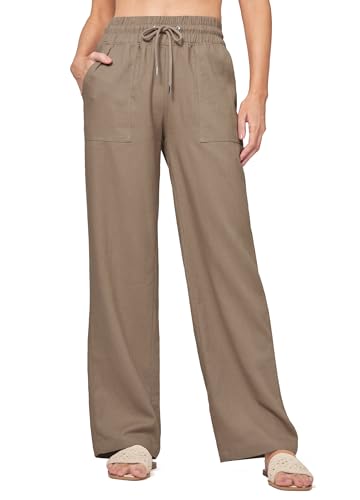 WILLIT Hose Damen Leinenhose Baumwolle Sommerhose Leinen Stoffhose Einfarbig Jogginghose Weites Bein Palazzo Hose Freizeithose Casual Strandhose mit Taschen 33" Dunkelkhaki XS WILLIT Hose Damen Leinenhose Baumwolle Sommerhose Leinen Stoffhose Einfarbig Jogginghose Weites Bein Palazzo Hose Freizeithose Casual Strandhose mit Taschen 33" Dunkelkhaki XS von WILLIT