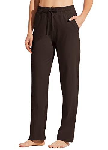 WILLIT Jogginghose Damen Baumwoll Sweatpants Yogahose unten offen Freizeithose gerades Bein Lounge Athletische Sporthose Trainingshose Kordelzug mit Taschen Koffein L von WILLIT