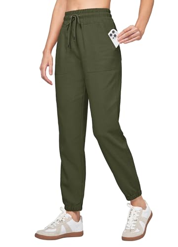 WILLIT Jogginghose Damen Baumwolle Leinen Hosen Jogger Sporthose Lässig Sweatpants Leichte Hosen Trainingshose Lounge Reisen Sommer Hosen mit Taschen Armeegrün XXL WILLIT Jogginghose Damen Baumwolle Leinen Hosen Jogger Sporthose Lässig Sweatpants Leichte Hosen Trainingshose Lounge Reisen Sommer Hosen mit Taschen Armeegrün XXL von WILLIT