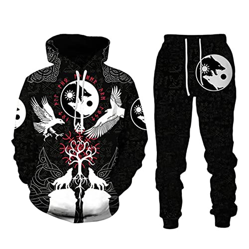 WINJAPAN 3D gedrucktes Trainingsanzug-Set für Männer, Viking Tattoo Hoodies und Jogger Jogginghose 2-teiliges Set Hip Hop Sportanzug von WINJAPAN