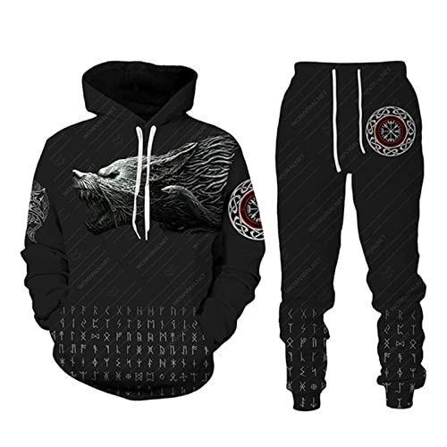 WINJAPAN 3D gedrucktes Trainingsanzug-Set für Männer, Viking Tattoo Hoodies und Jogger Jogginghose 2-teiliges Set Hip Hop Sportanzug von WINJAPAN