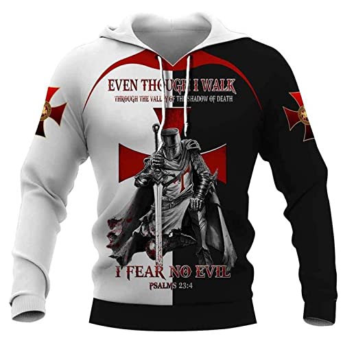 WINJAPAN Templer-Hoodie für Herren, 3D-Druck, Langarm, Kapuzen-Sweatshirt, Pullover, Kreuzritter, mittelalterlicher Ritter, Cosplay-Kostüm von WINJAPAN