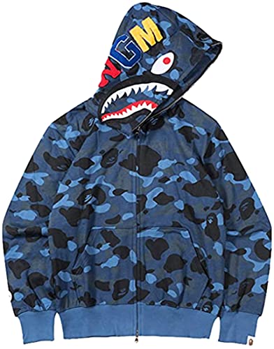 WINKEEY Damen Shark Kapuzenpullover Lustige Haifisch Druck Hoodies Rosa Viola Blau Oversized Fashion Oberteil, Blaue Tarnung M von WINKEEY