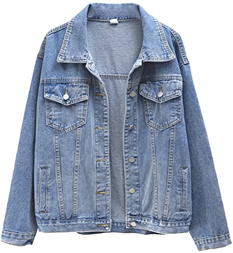 WINKEEY Damen Jacke Jeans Mantel für Herbst und Frühling Knopf Umlegekragen Denim Jaket, Blau S von WINKEEY