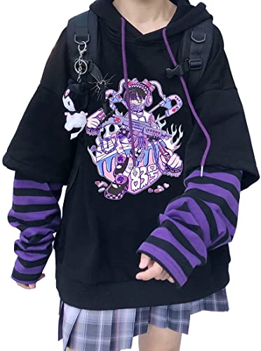 WINKEEY Damen Japan Kawaii Sweatshirt Mädchen Anime Pullover Gothic Ins Hoodies Ulzzang Vintage Tops Herbst Winter Oberteil, No83 XXL von WINKEEY