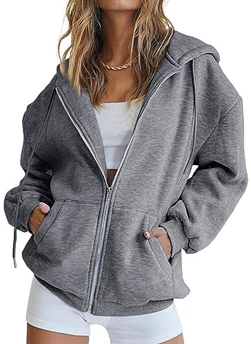 WINKEEY Damen Kapuzenpullover Basic Hoodie mit Reißverschlus Zip Hoodie Sweatjacke Sweatshirt Outdoor Fitness Jacke Sport Oberteil, Garu L von WINKEEY