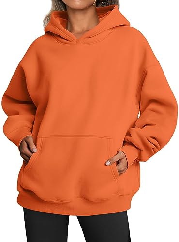 WINKEEY Hoodie Damen Oversize Pullover Sweatshirt Kapuzenpullover Pulli Sweatjacke Sport Oberteile Mit Tasche Tops Streetwear,Orange M von WINKEEY