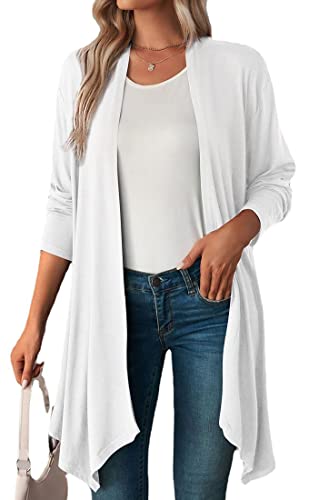 WINKEEY Damen Strickjacke Langarm Open Front Casual Dünn Cardigan Leichte Weiche Frühling Top Elegant Gestrickt Jacke, Weiß XXL von WINKEEY