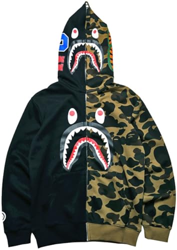 WINKEEY Jungen Shark Hoodies Tarnfarben Haifisch Kapuzenpullover Jacke Mit Reißverschluss Oversized Herbst Winter Oberteil, Schwarz Grün 4XL von WINKEEY