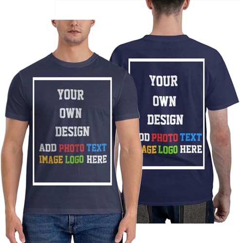 WINKEEY Personalisiertes T-Shirt, T Shirt Personalisiert Herren, T-Shirt Selbst Gestalten mit Foto und Text, T Shirt Herren 100% Baumwolle, Geschenke für Männer, Personalisierte Geschenke,Navy Blau von WINKEEY