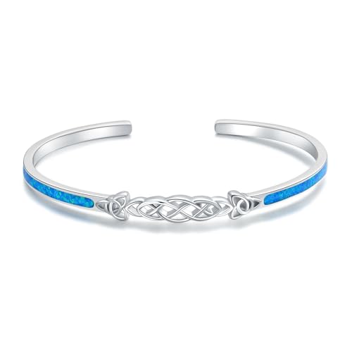 WINNICACA 925 Sterling Silber Armband Blau Opal Schmuck Verstellbar Manschette Armreif Geburtstagsgeschenke für Frauen von WINNICACA