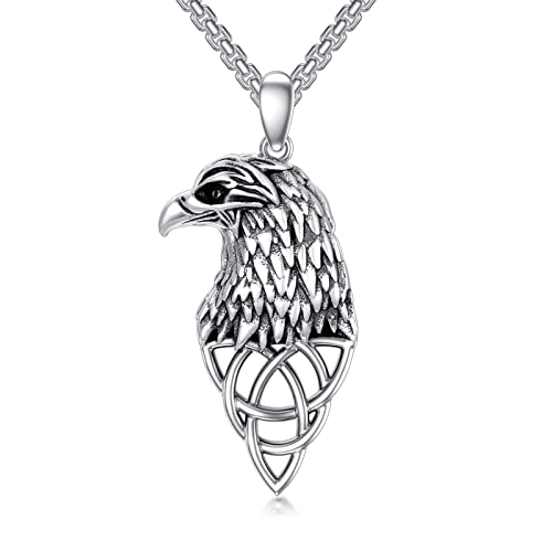 WINNICACA Adler Keltische Halskette S925 Sterling Silber Halskette, Adler und Federn Silber Männer Schmuck, Adler Kopf Sterling Silber Anhänger, Adler Kopf Halskette, Tier Halskette von WINNICACA