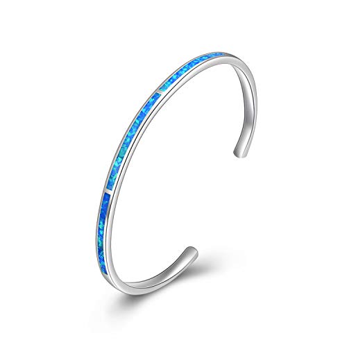 WINNICACA Blau Feuer Opal Armreif Sterling Silber Verstellbare Manschette Armbänder Geschenke für Frauen Mädchen Muttertag von WINNICACA