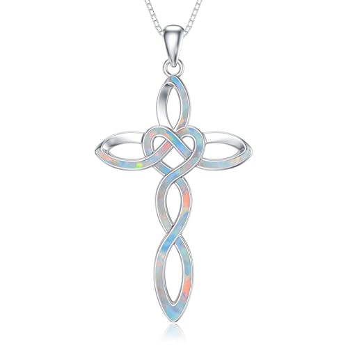 WINNICACA Damen Kette 925 Sterling Silber Halskette mit Keltischer Knoten Anhänger Opal Schmuck für Frauen Irisch Geschenke zum Geburtstag, Jahrestag, Weihnachten von WINNICACA