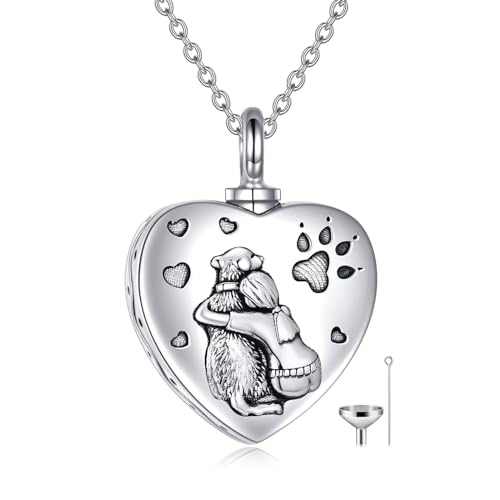 WINNICACA Denkmal Asche Andenken s925 Sterling Silber Herz Urne Halskette Anhänger Kette für Unisex (Hund Urne Halskette) von WINNICACA