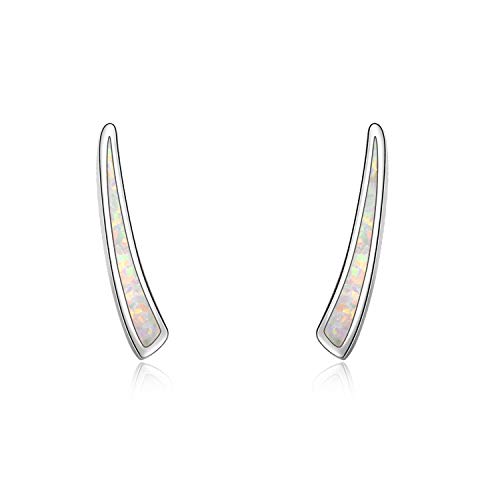 WINNICACA Ear Climber Ohrringe Sterling Silber Weiß Feueropal Ohr Manschette Bar Ohrringe Schmuck Geschenke für Frauen Mädchen Geburtstag von WINNICACA