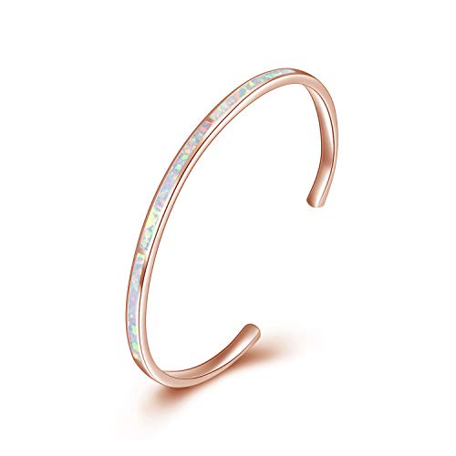 WINNICACA Opal Stulpearmband Sterling Silber Rose Gold Oktober Birthstone Schmuck Geschenke für Frauen Muttertag Geburtstag von WINNICACA