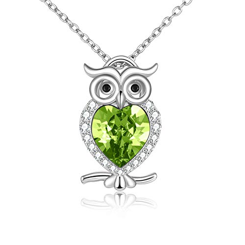 WINNICACA Damen Eulen Kette S925 Sterling Silber mit Geburtsstein Anhänger Nette Tiere Schmuck Geschenke für Frauen Mädchen Eulenliebhaber von WINNICACA