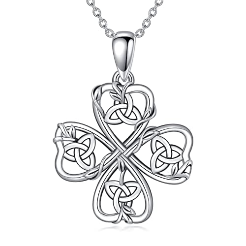 WINNICACA Keltischer 4 Blattklee Anhänger Baum der Lebens Halskette 925 Sterling Silber Keltischer Knoten Baum des Lebens keltische Halskette für Frauen religiöser Schmuck von WINNICACA