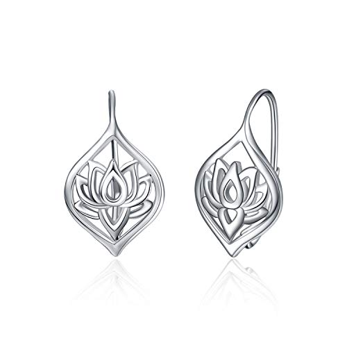 WINNICACA Lotus Ohrringe für Frauen S925 Sterling Silber Yoga Lotus Leaverback Ohrringe Schmuck Geburtstag von WINNICACA