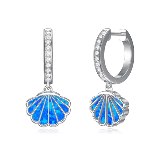 WINNICACA Muschel Ohrringe Silber 925 Damen Creolen mit Blau Opal Anhänger Schmuck Geschenke für Frauen Freundin von WINNICACA