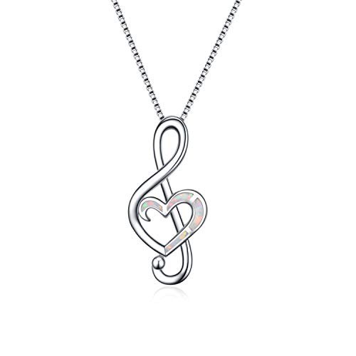 WINNICACA Musiknote Halskette Sterling Silber Erstellt Weiß Feueropal Dance Lover Anhänger Halsketten für Frauen Mädchen Geschenke Schmuck von WINNICACA