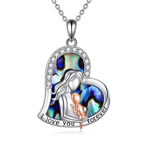 WINNICACA Mutter Halskette Mutter Baby Kind Anhänger S925 Sterling Silber Abalone Schmuck für Frau Mutter Frauen von WINNICACA