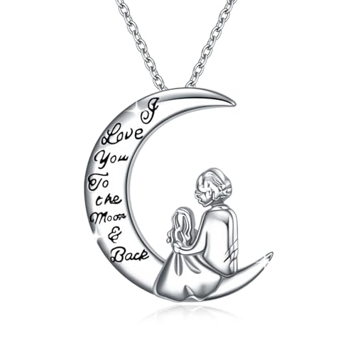 WINNICACA Mutter und Tochter Halskette 925 Sterling Silber Ich liebe dich zum Mond und zurück Anhänger Kette Geschenke für Oma Nana Mama Frauen zum Muttertag von WINNICACA