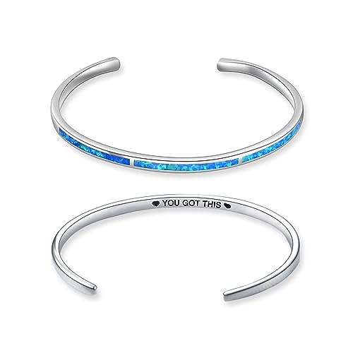 WINNICACA Oktober Birthstone Armband Sterling Silber Blue Fire Opal verstellbare Armreif Schmuck Geschenke für Frauen Männer Geburtstag, graviert YOU GOT THIS von WINNICACA