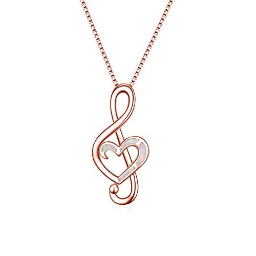 WINNICACA Rose Gold Musik Note Halskette Sterling Silber Erstellt Weiß Opal Musik Liebhaber Anhänger Schmuck für Frauen Geschenke von WINNICACA